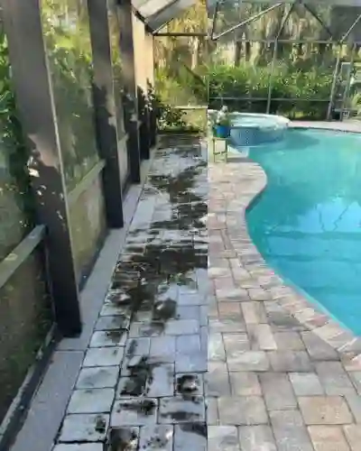 Pool area before and after cleaning in Davenport, Polk County and Central Florida.