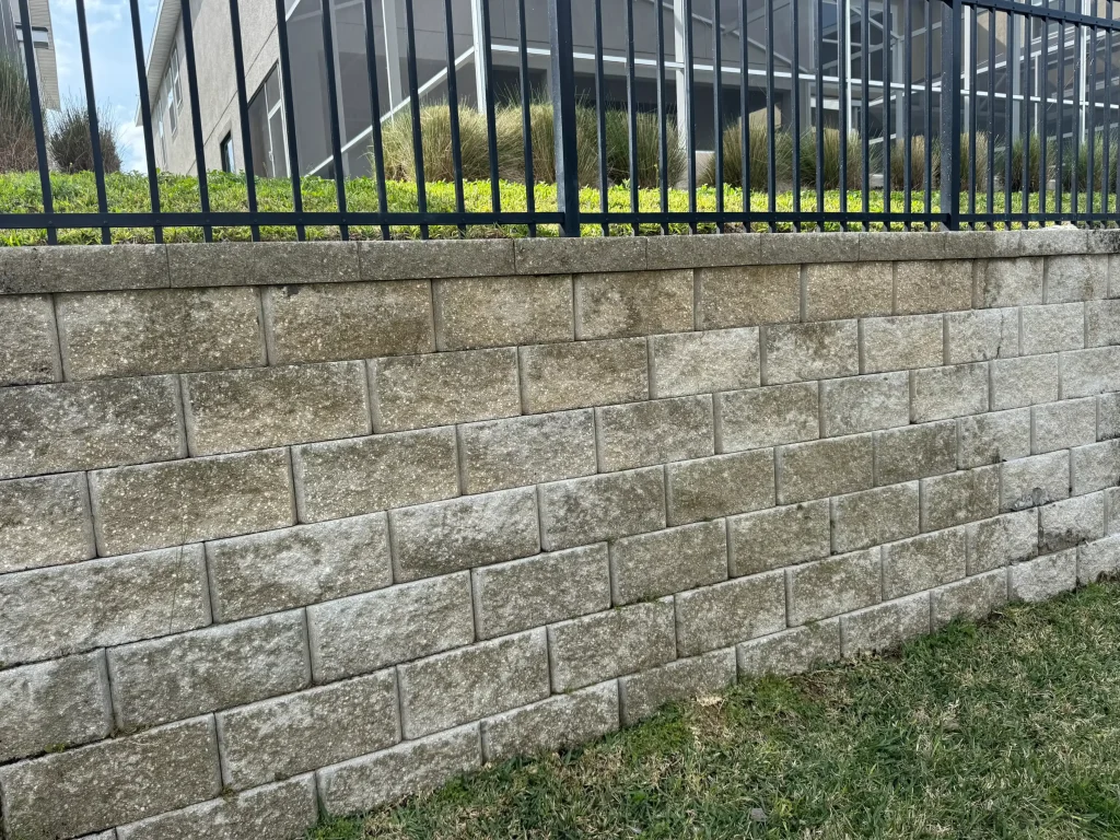 After Pressure Washing Retaining Wall