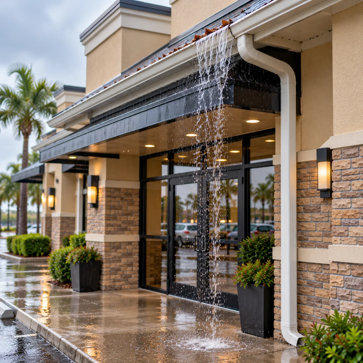 Commercial Gutter Cleaning Davenport FL | Pro Cleaning Action 7 Overflow Near Customer Entrances