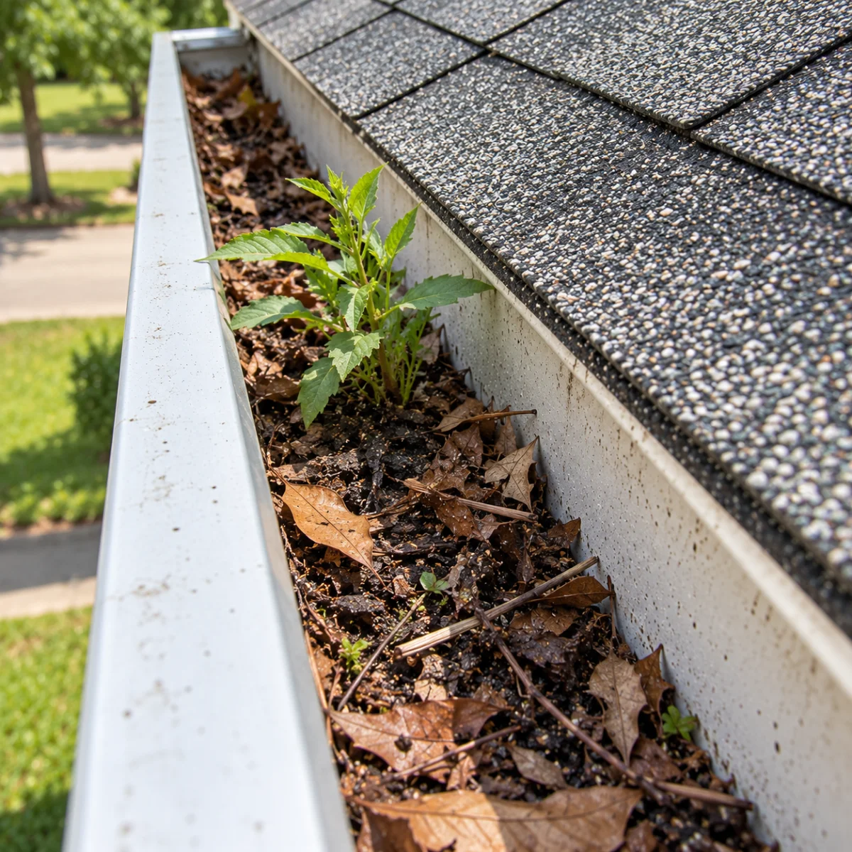 Plants Growing From the Gutter
